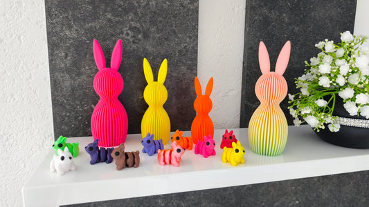 Häschen-Deko-Geriffelt rosa, gelb, orange und rainbow