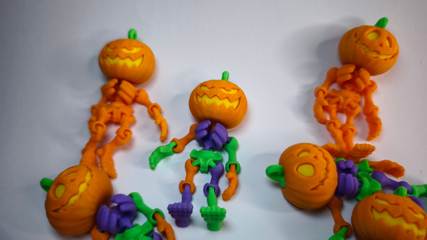 Flexi-Skelett-Kürbis Jackson – 3D-gedruckter Schlüsselanhänger aus PLA, beweglich (orange)