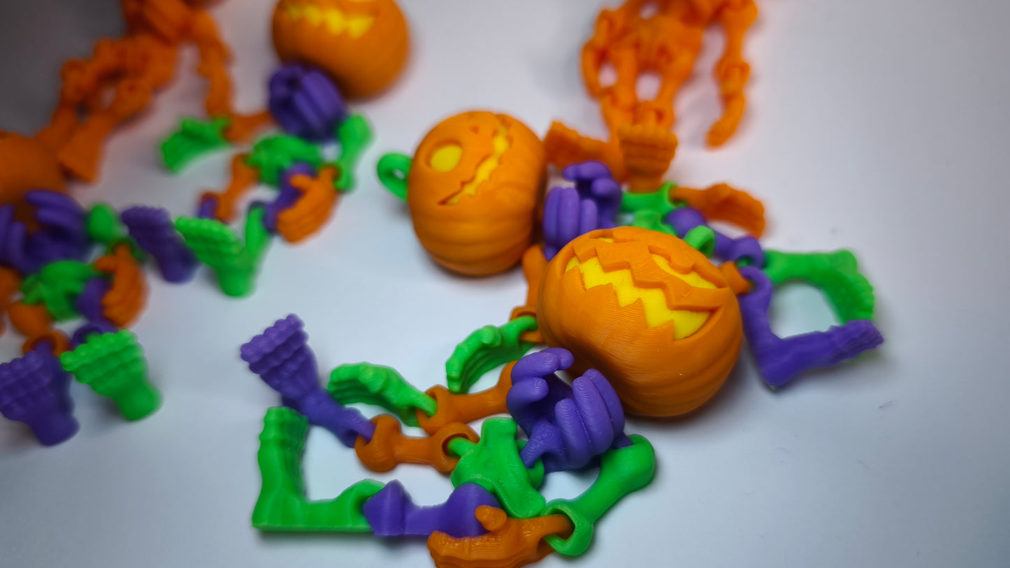 Flexi-Skelett-Kürbis Jackson – 3D-gedruckter Schlüsselanhänger aus PLA, beweglich (orange)