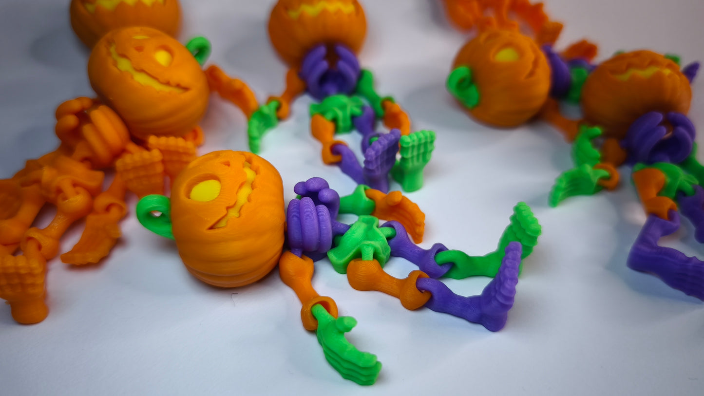 Flexi-Skelett-Kürbis JayJay – 3D-gedruckter Schlüsselanhänger aus PLA, beweglich (orange)