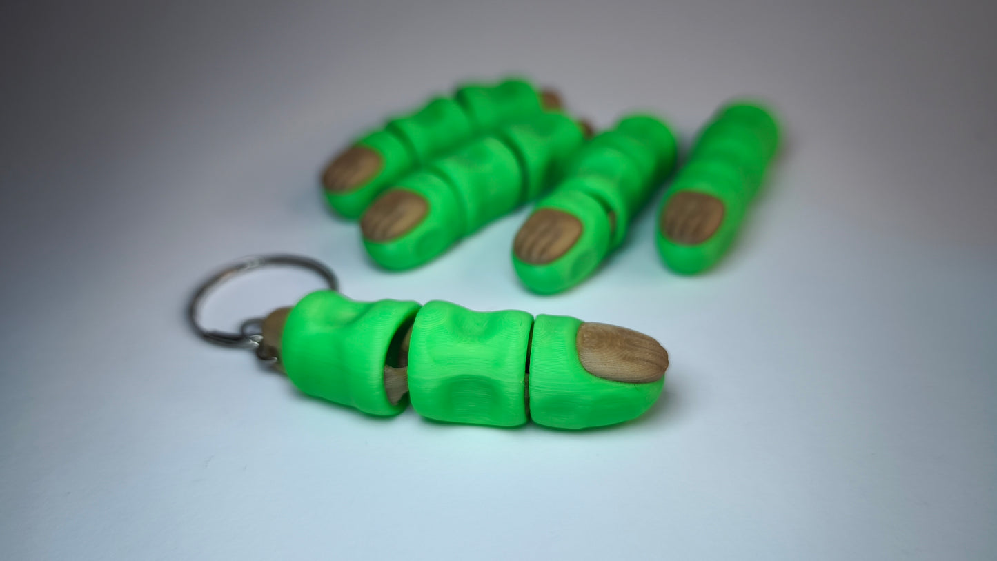 Flexi-Zombiefinger Zombielino – 3D-gedruckter Schlüsselanhänger aus PLA, beweglich (grün)