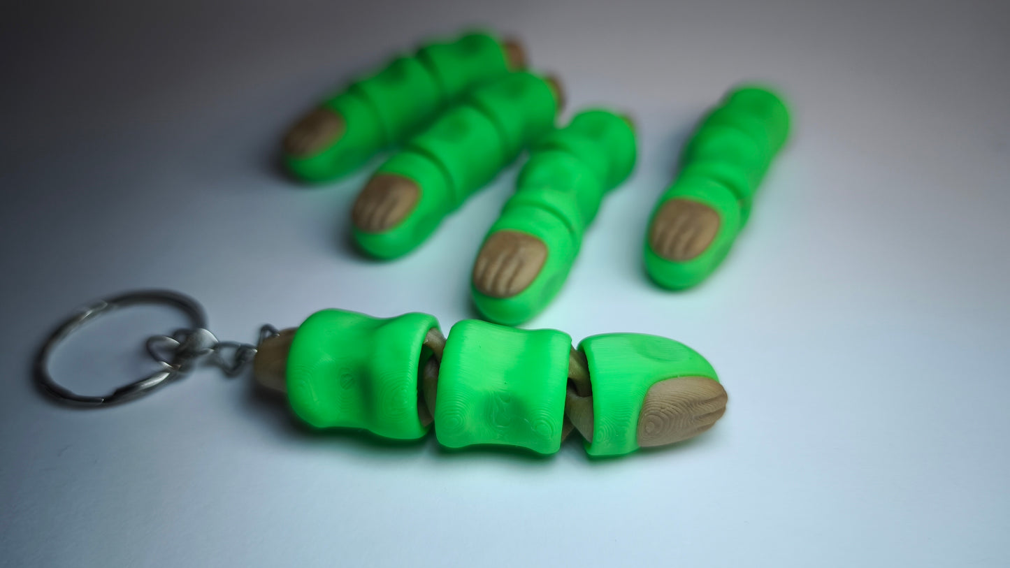 Flexi-Zombiefinger Zombielino – 3D-gedruckter Schlüsselanhänger aus PLA, beweglich (grün)