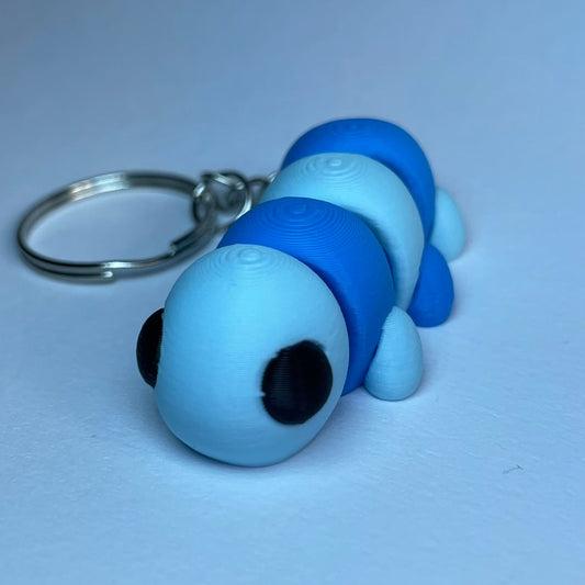 Detail Blub – blaue Raupenfigur als Schlüsselanhänger, 3D-gedruckt