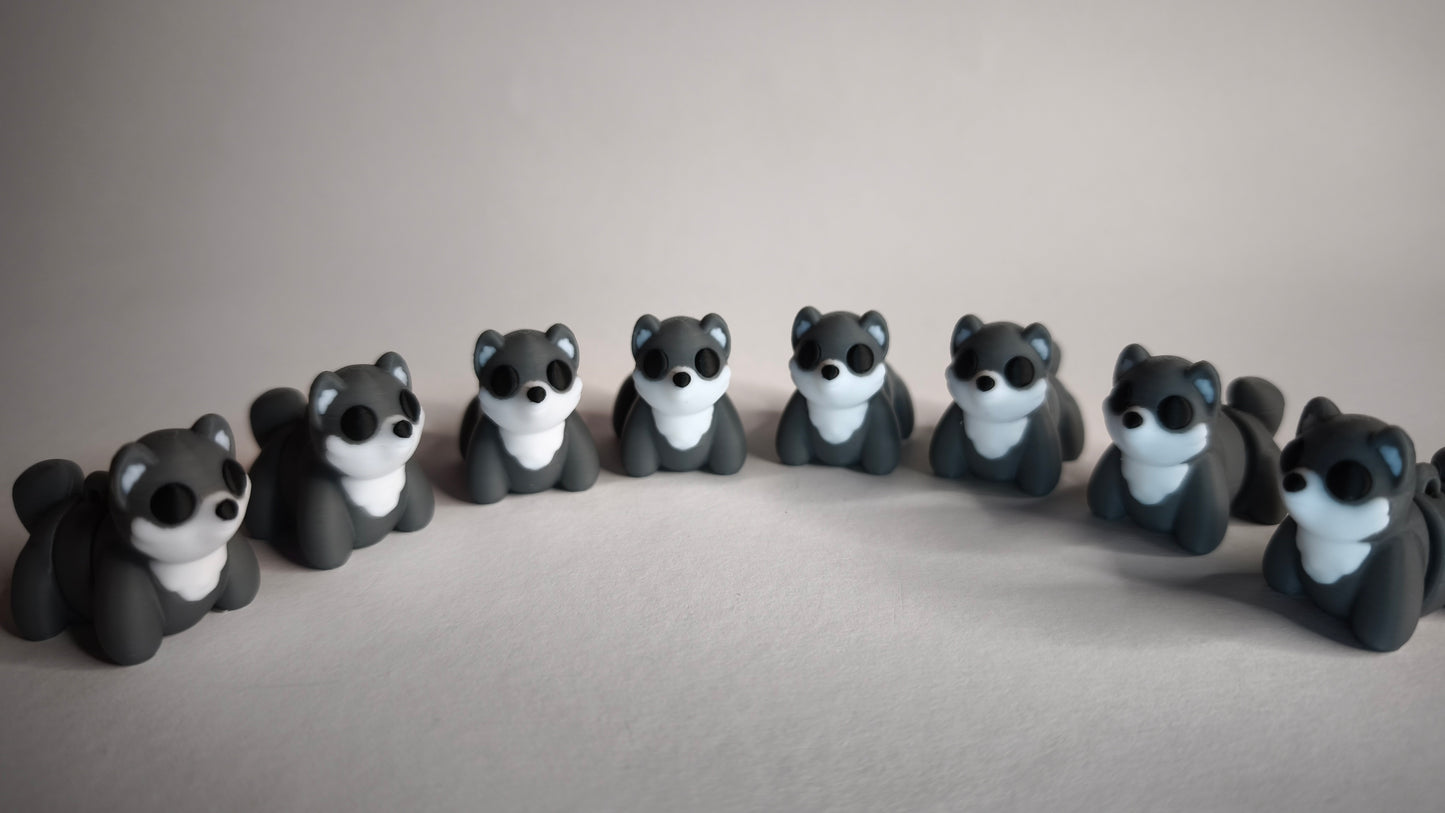 Flexi-Wolf Wolfi – grauer 3D-gedruckter Schlüsselanhänger mit Metallkette