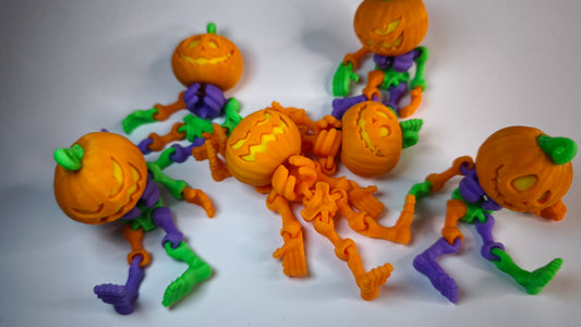 Flexi-Skelett-Kürbis Jacko – 3D-gedruckter Schlüsselanhänger aus PLA, beweglich (orange)