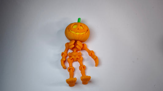 Flexi-Skelett-Kürbis Jacky – 3D-gedruckter Schlüsselanhänger aus PLA, beweglich (orange)