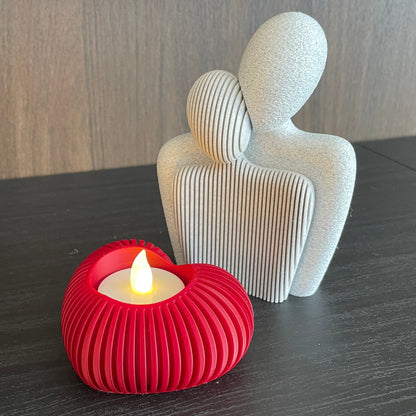 Herz-Teelichhalter geriffelt | NUR für LED-Teelichtkerze geeignet! | Moderne Minimalistisches Teelich-Herz | Valentinstag-Deko