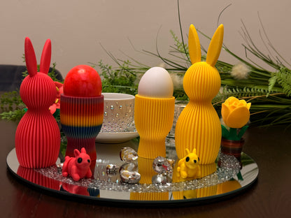 Häschen-Deko-Geriffelt in gelb und rosa