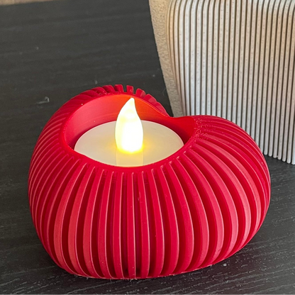 Herz-Teelichhalter geriffelt | NUR für LED-Teelichtkerze geeignet! | Moderne Minimalistisches Teelich-Herz | Valentinstag-Deko