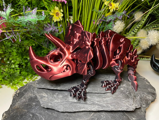 Triceratops (groß, ca. 13,5 cm) Flexi-Skelett, 3D-gedrucktes bewegliches Skelett Dino aus Silk-PLA/PLA, Fidget Figur, viele Farbvariationen zur Auswahl