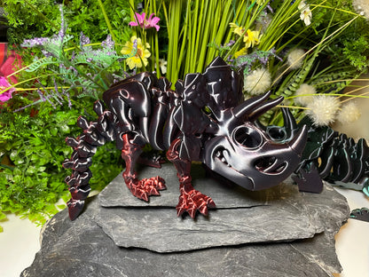 Triceratops (groß, ca. 13,5 cm) Flexi-Skelett, 3D-gedrucktes bewegliches Skelett Dino aus Silk-PLA/PLA, Fidget Figur, viele Farbvariationen zur Auswahl