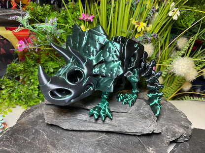 Triceratops (groß, ca. 13,5 cm) Flexi-Skelett, 3D-gedrucktes bewegliches Skelett Dino aus Silk-PLA/PLA, Fidget Figur, viele Farbvariationen zur Auswahl