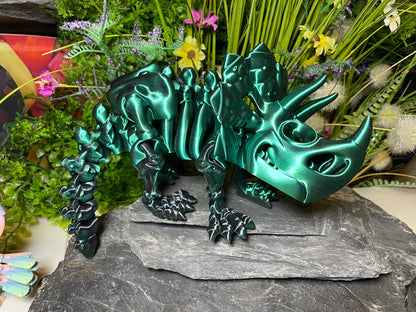 Triceratops (groß, ca. 13,5 cm) Flexi-Skelett, 3D-gedrucktes bewegliches Skelett Dino aus Silk-PLA/PLA, Fidget Figur, viele Farbvariationen zur Auswahl