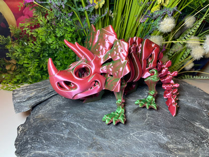 Triceratops (groß, ca. 13,5 cm) Flexi-Skelett, 3D-gedrucktes bewegliches Skelett Dino aus Silk-PLA/PLA, Fidget Figur, viele Farbvariationen zur Auswahl