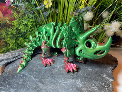 Triceratops (groß, ca. 13,5 cm) Flexi-Skelett, 3D-gedrucktes bewegliches Skelett Dino aus Silk-PLA/PLA, Fidget Figur, viele Farbvariationen zur Auswahl