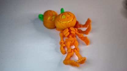 Flexi-Skelett-Kürbis Jacky – 3D-gedruckter Schlüsselanhänger aus PLA, beweglich (orange)
