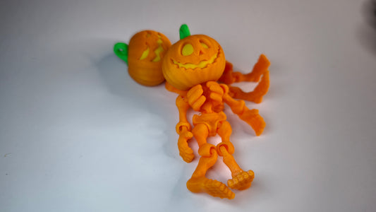 Flexi-Skelett-Kürbis Jacky – 3D-gedruckter Schlüsselanhänger aus PLA, beweglich (orange)
