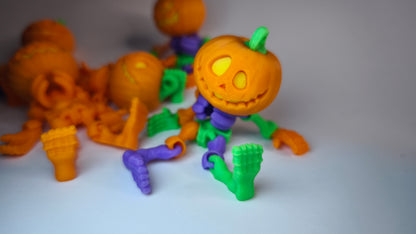 Flexi-Skelett-Kürbis JayJay – 3D-gedruckter Schlüsselanhänger aus PLA, beweglich (orange)