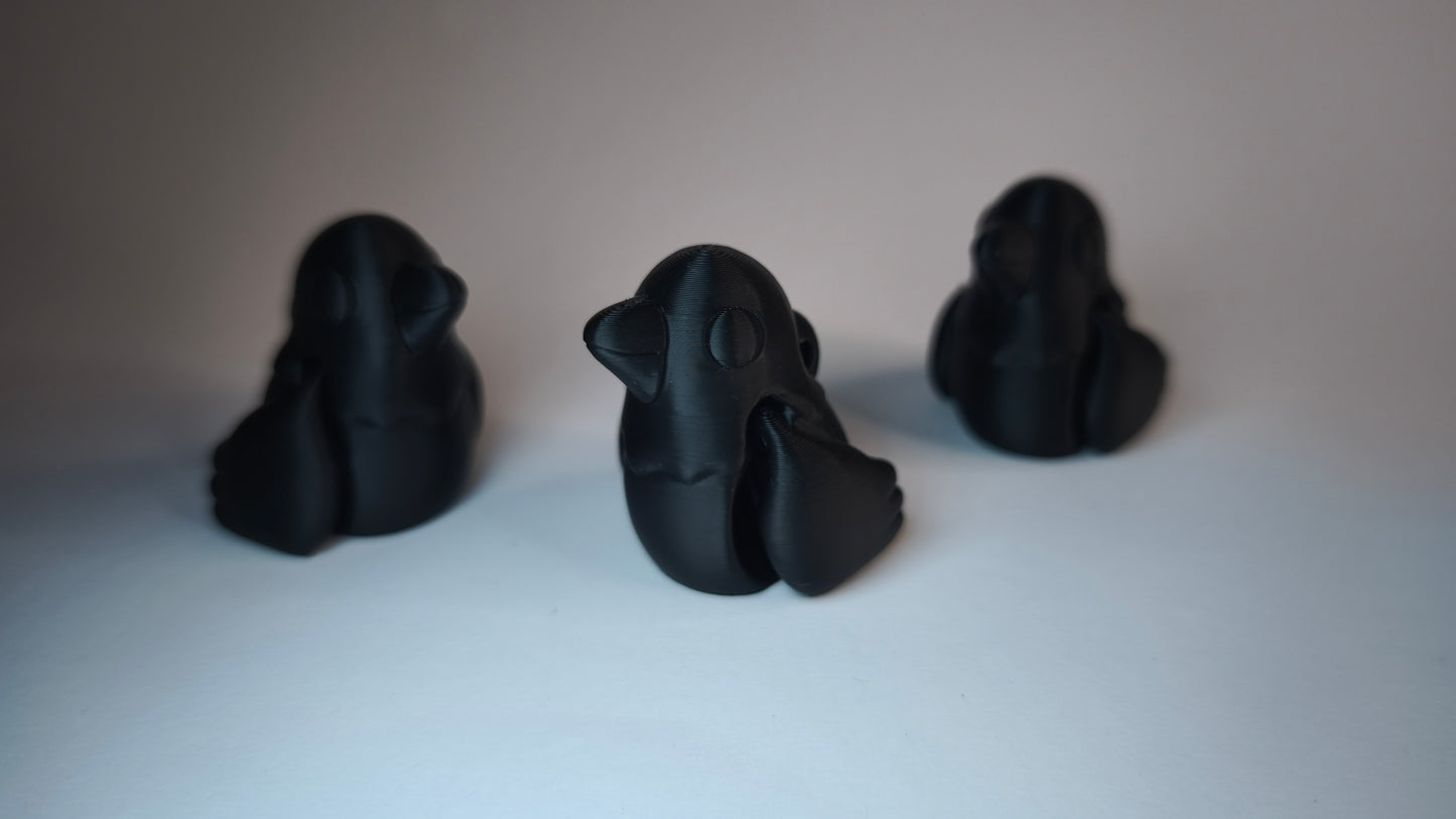 Flexi-Rabe Edgar – 3D-gedruckter Schlüsselanhänger aus PLA, beweglich (schwarz)
