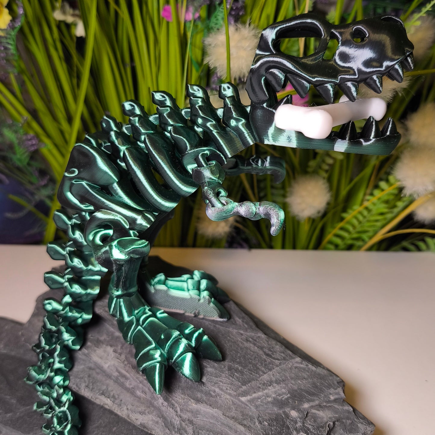 T-Rex (groß, ca. 17 cm) Flexi-Skelett, 3D-gedrucktes bewegliches Skelett Dino aus Silk-PLA/PLA, Fidget Figur, viele Farbvariationen zur Auswahl