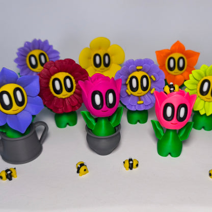 3D-gedruckte Blumen mit Gesicht als Dekofigur aus PLA