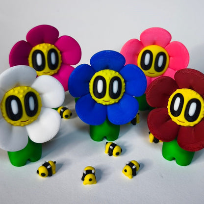 3D-gedruckte Blume ‚Daisy‘ mit Gesicht im Gänseblümchen-Stil in verschiedenen Farben als Dekofigur