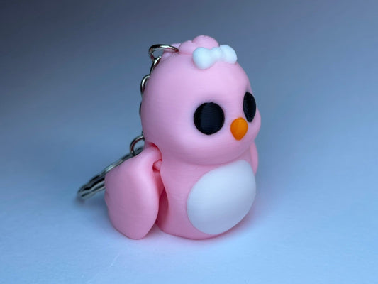 Fiona das rosa Flexi-Vögelchen – 3D-Schlüsselanhänger aus PLA, hergestellt im Allgäu