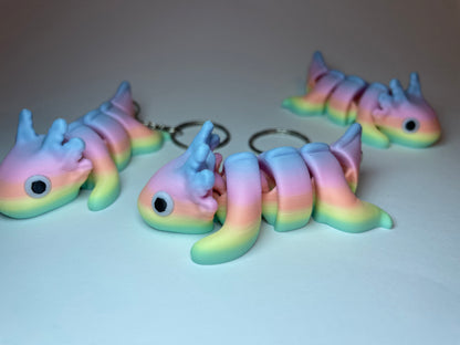 Regenbogen Axolotl Stella aus PLA mit Metallkette, beweglicher Anhänger