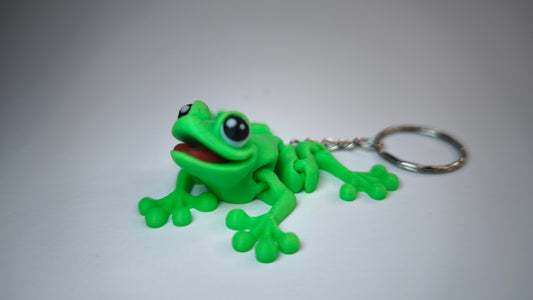 Flexi-Frosch Hans – grüner 3D-gedruckter Schlüsselanhänger aus PLA mit Metallkette