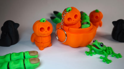 Flexi-Kürbis Kubi – 3D-gedruckter Schlüsselanhänger aus PLA, beweglich (orange)