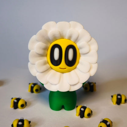 fluffy-3d-druck-blume-mit-gesicht in weiß