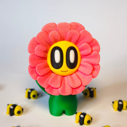 fluffy-3d-druck-blume-mit-gesicht in rosa