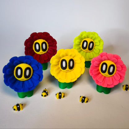 fluffy-3d-druck-blume-mit-gesicht verschiedene Farben