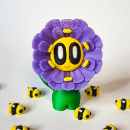 fluffy-3d-druck-blume-mit-gesicht in violett