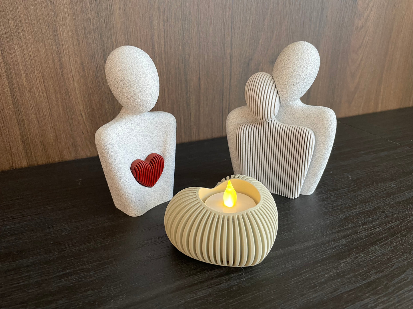 Herz-Teelichhalter geriffelt | NUR für LED-Teelichtkerze geeignet! | Moderne Minimalistisches Teelich-Herz | Valentinstag-Deko