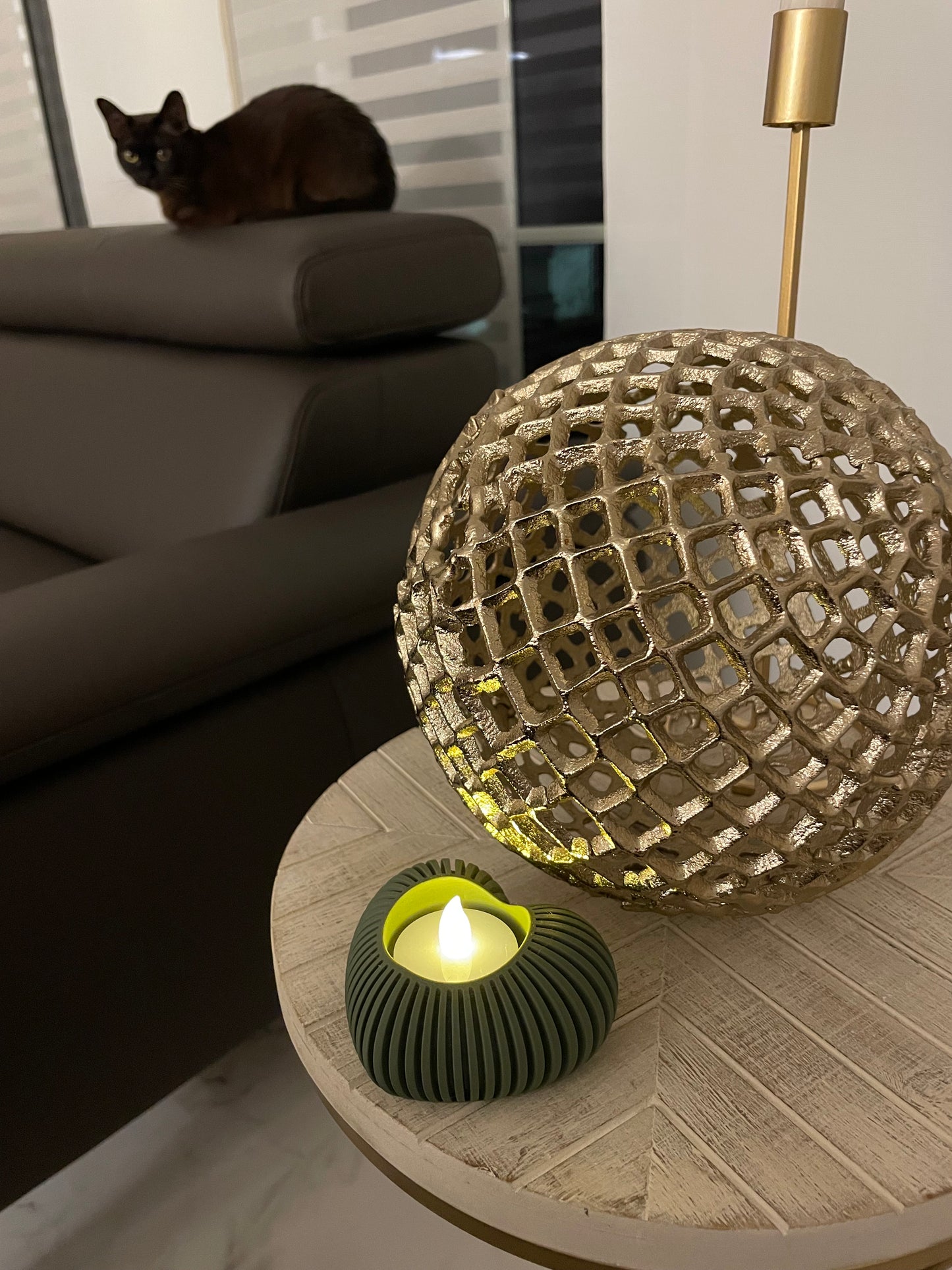 Herz-Teelichhalter geriffelt | NUR für LED-Teelichtkerze geeignet! | Moderne Minimalistisches Teelich-Herz | Valentinstag-Deko