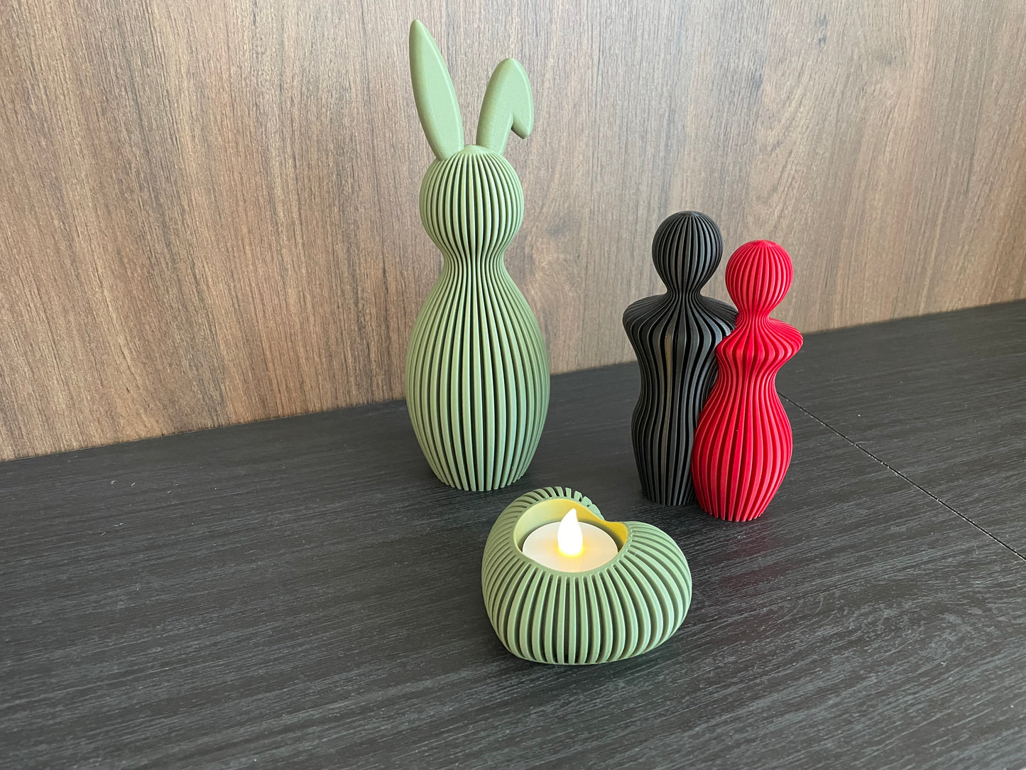 Herz-Teelichhalter geriffelt | NUR für LED-Teelichtkerze geeignet! | Moderne Minimalistisches Teelich-Herz | Valentinstag-Deko