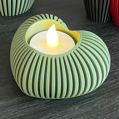 Herz-Teelichhalter geriffelt | NUR für LED-Teelichtkerze geeignet! | Moderne Minimalistisches Teelich-Herz | Valentinstag-Deko