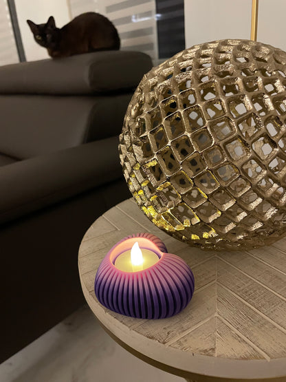 Herz-Teelichhalter geriffelt | NUR für LED-Teelichtkerze geeignet! | Moderne Minimalistisches Teelich-Herz | Valentinstag-Deko