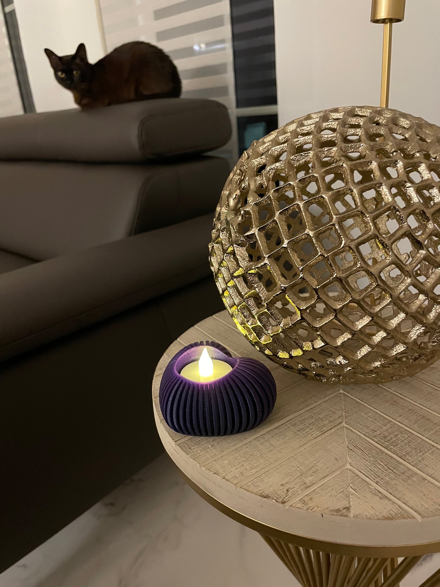 Herz-Teelichhalter geriffelt | NUR für LED-Teelichtkerze geeignet! | Moderne Minimalistisches Teelich-Herz | Valentinstag-Deko