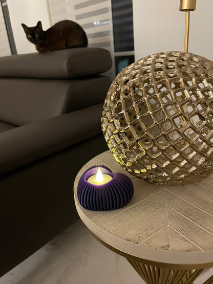 Herz-Teelichhalter geriffelt | NUR für LED-Teelichtkerze geeignet! | Moderne Minimalistisches Teelich-Herz | Valentinstag-Deko