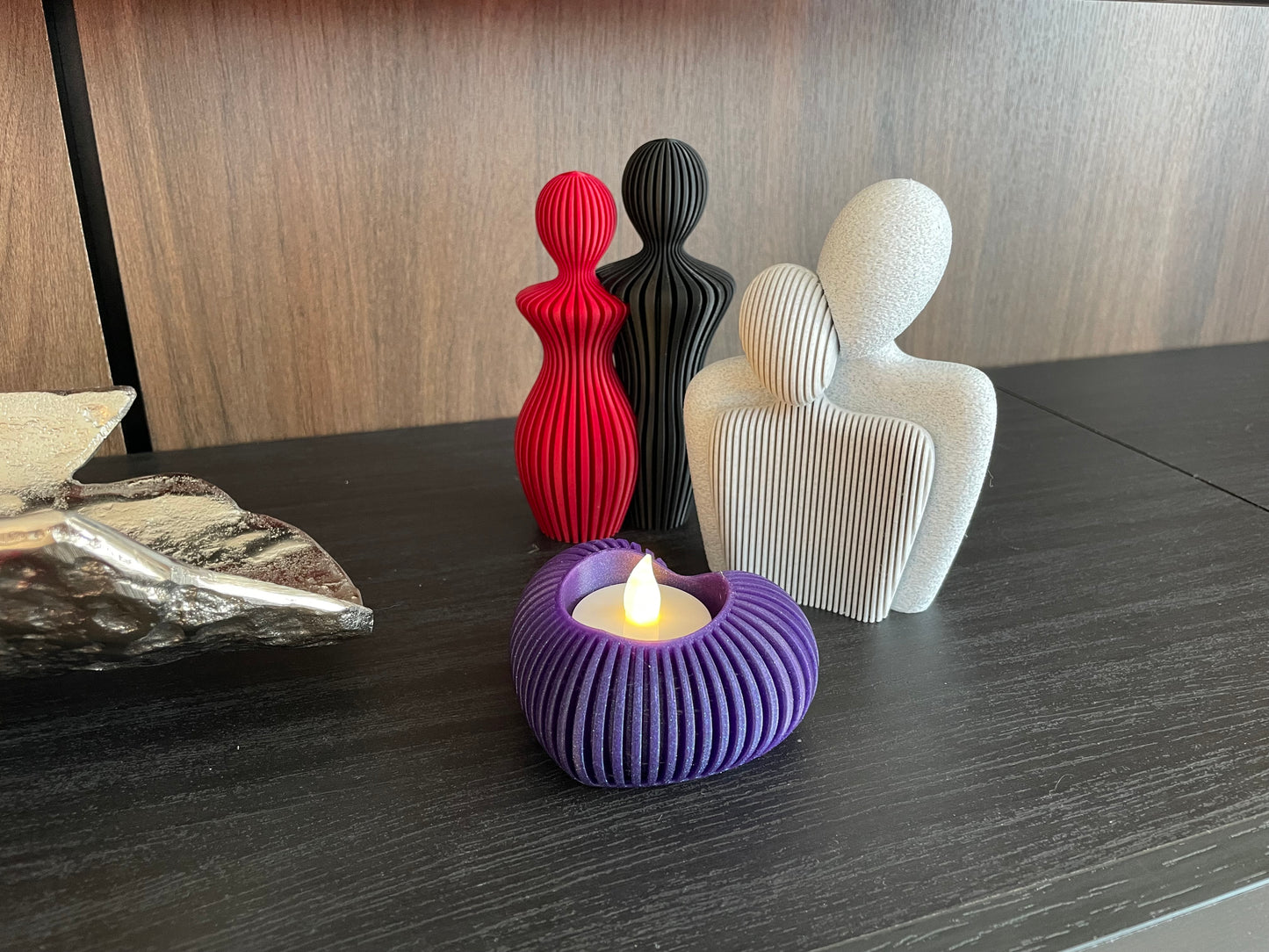 Herz-Teelichhalter geriffelt | NUR für LED-Teelichtkerze geeignet! | Moderne Minimalistisches Teelich-Herz | Valentinstag-Deko