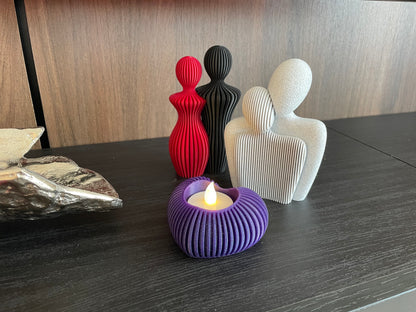 Herz-Teelichhalter geriffelt | NUR für LED-Teelichtkerze geeignet! | Moderne Minimalistisches Teelich-Herz | Valentinstag-Deko