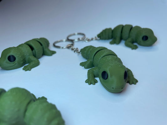 Leonardo der grüne Flexi-Leopardgecko als 3D-gedruckter Schlüsselanhänger