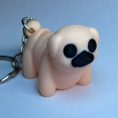 Flexibler 3D-Schlüsselanhänger Mopsi – Mops Figur, leicht & robust