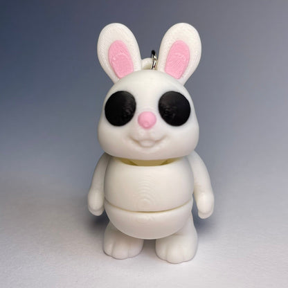 Schlüsselanhänger Pinky – flexibler Hase 3D-Druck Figur in Weiß