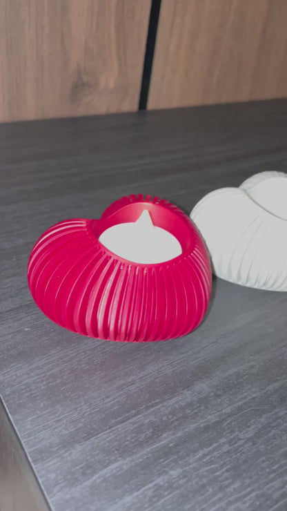 Herz-Teelichhalter geriffelt | NUR für LED-Teelichtkerze geeignet! | Moderne Minimalistisches Teelich-Herz | Valentinstag-Deko