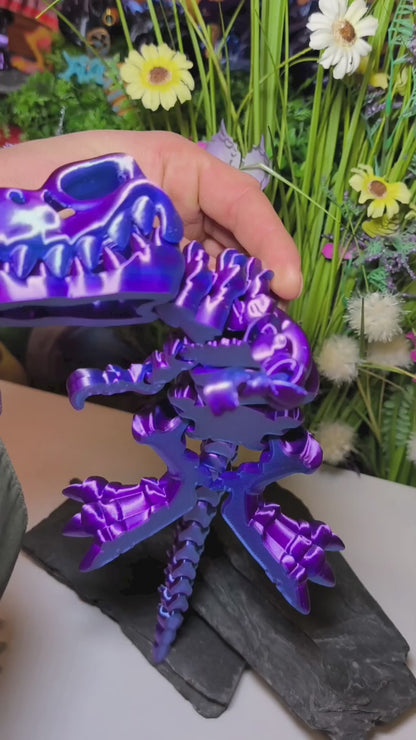 T-Rex (groß, ca. 17 cm) Flexi-Skelett, 3D-gedrucktes bewegliches Skelett Dino aus Silk-PLA/PLA, Fidget Figur, viele Farbvariationen zur Auswahl