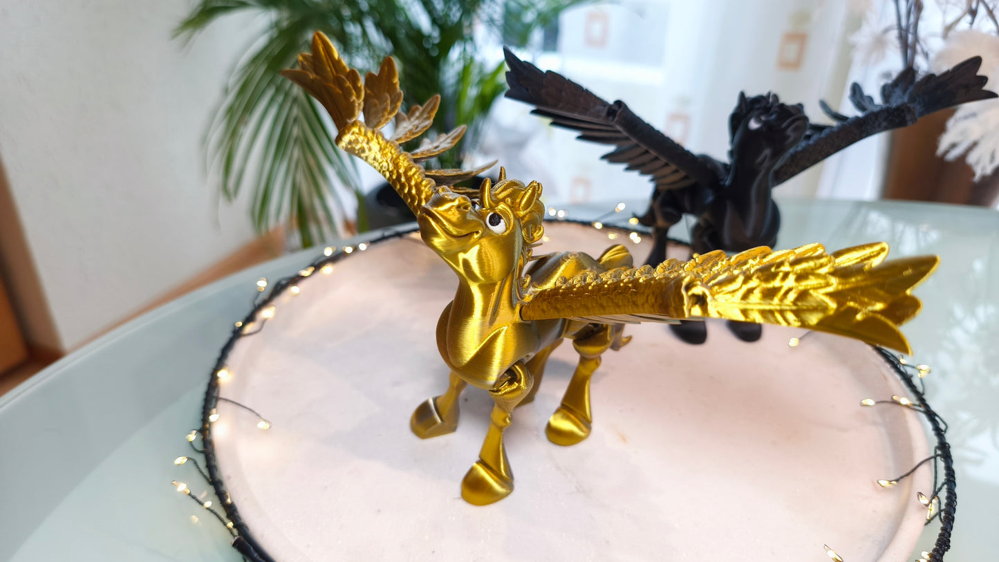 Pegasus | Fliegendes Pferd 🐎 | Schwarz, Gold/Silber, Kupfer/Messing | 3D-Druck