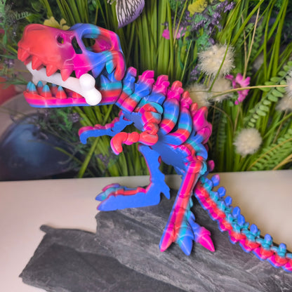 T-Rex (groß, ca. 17 cm) Flexi-Skelett, 3D-gedrucktes bewegliches Skelett Dino aus Silk-PLA/PLA, Fidget Figur, viele Farbvariationen zur Auswahl